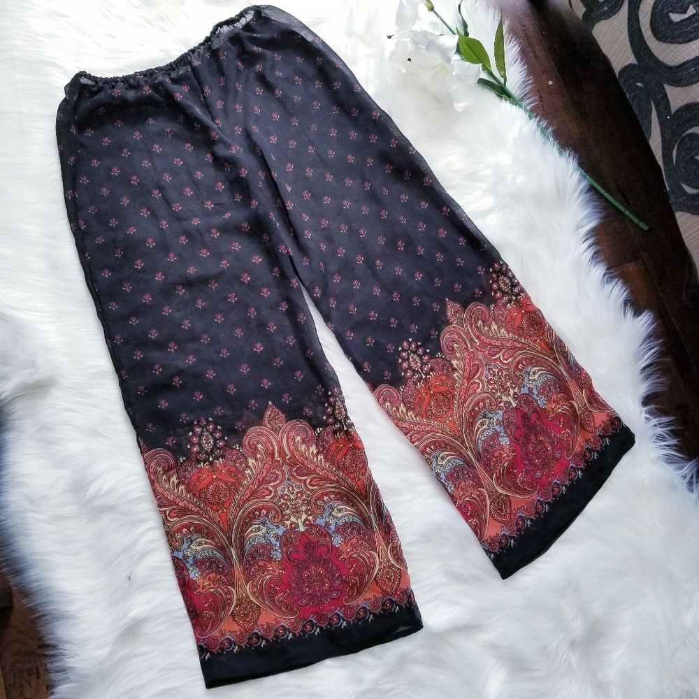 Swimsuit Coverup Pants Black Orange Bohemian S/M